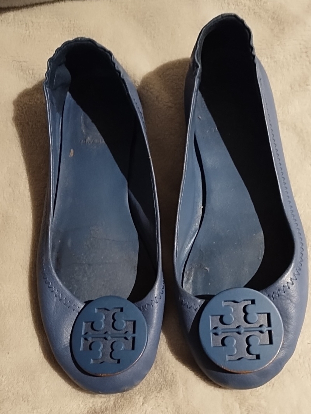 Tory Burch Blue Leather Logo Ballet Flats